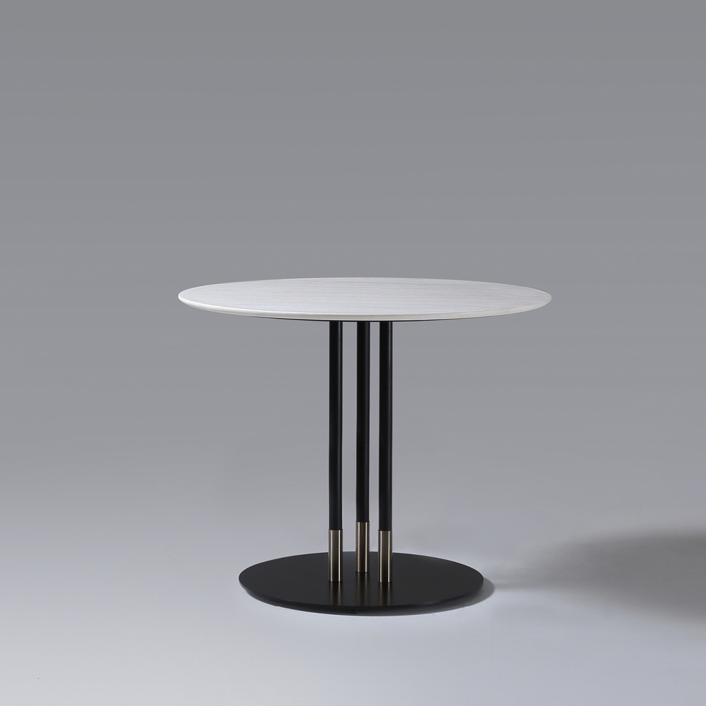 [TDT003MET101MET001STN101] Trinity Round Dining Table (Bronze, White, Carrara Gold Solid Surface)