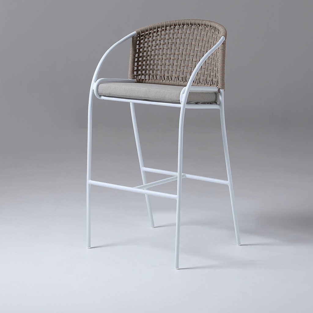[OBS001RAT001FAB501MET001] Alina Bar Stool (Taupe, Sunbrella Cast Shale, White)