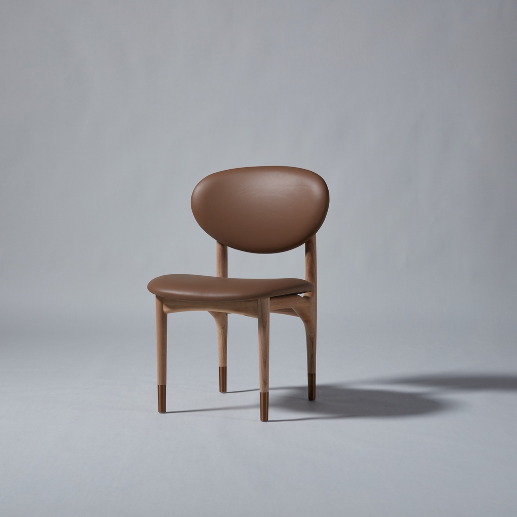 [SDC001TIM002VIN001MET101] Conte Leather Dining Chair (Ashwood Blonde, Liquorice Vinyl, Bronze)